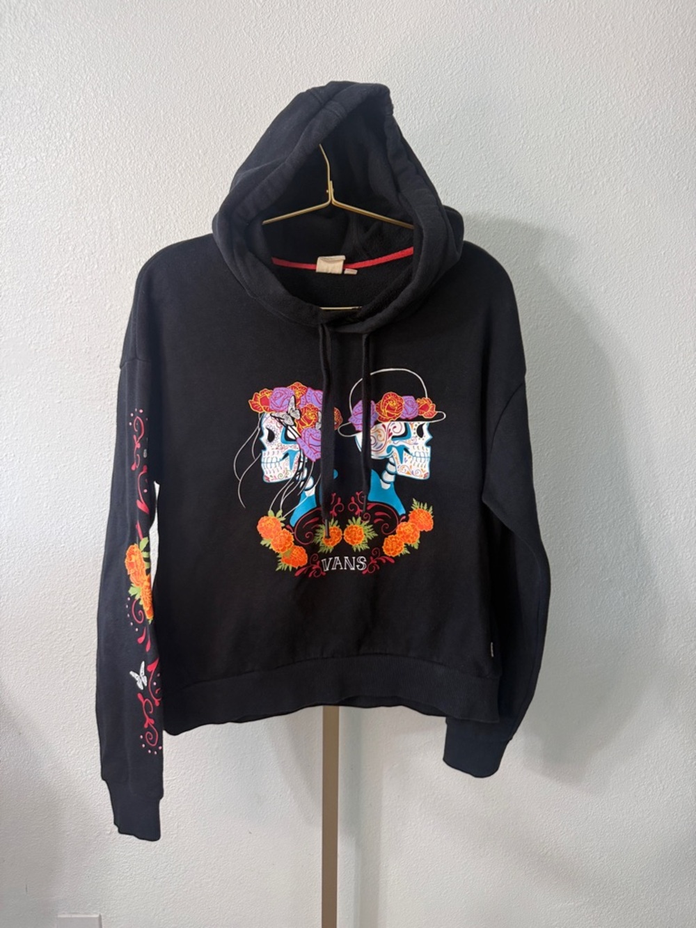 Vans-Dia de los Muertos Black Hoodie- small- slight crop